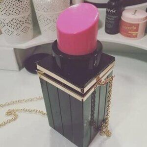 Women's Pink Lipstick Clutch Crossbody Purse